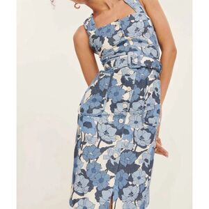 Tara Jarmon Women's Floral Denim Jean Dress- Belted, Button Down, Size M